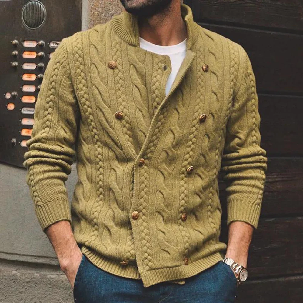 Demeric | Men’s Cable Knit Cardigan with Double-Breasted Button Closure