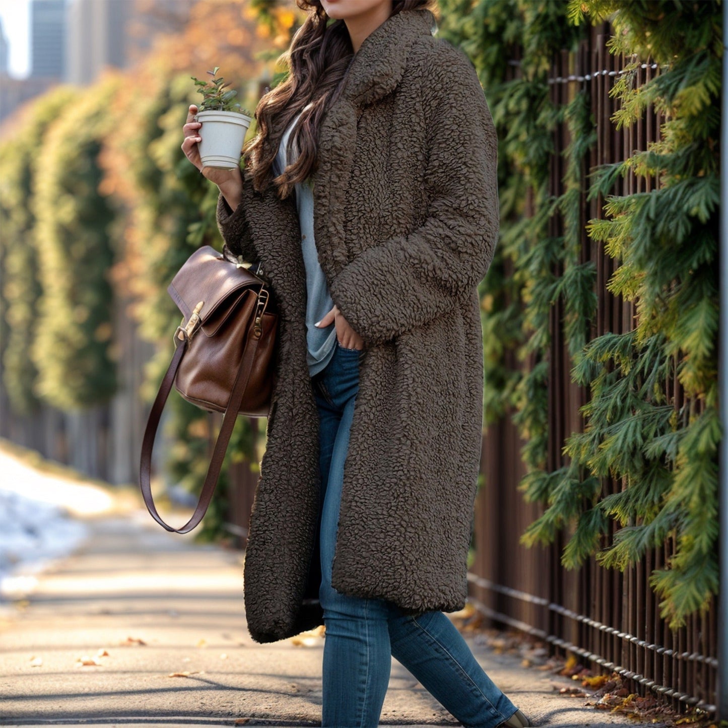 Elsa | Women’s Mid-Length Teddy Texture Open Front Overcoat