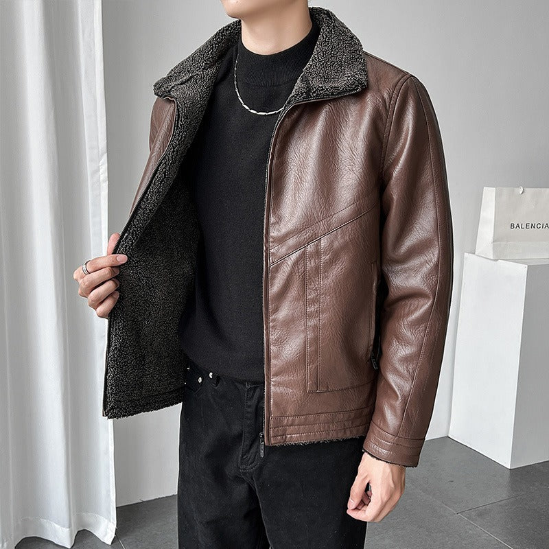 Dorian | Men’s Faux Leather Bomber Jacket with Fleece Lining