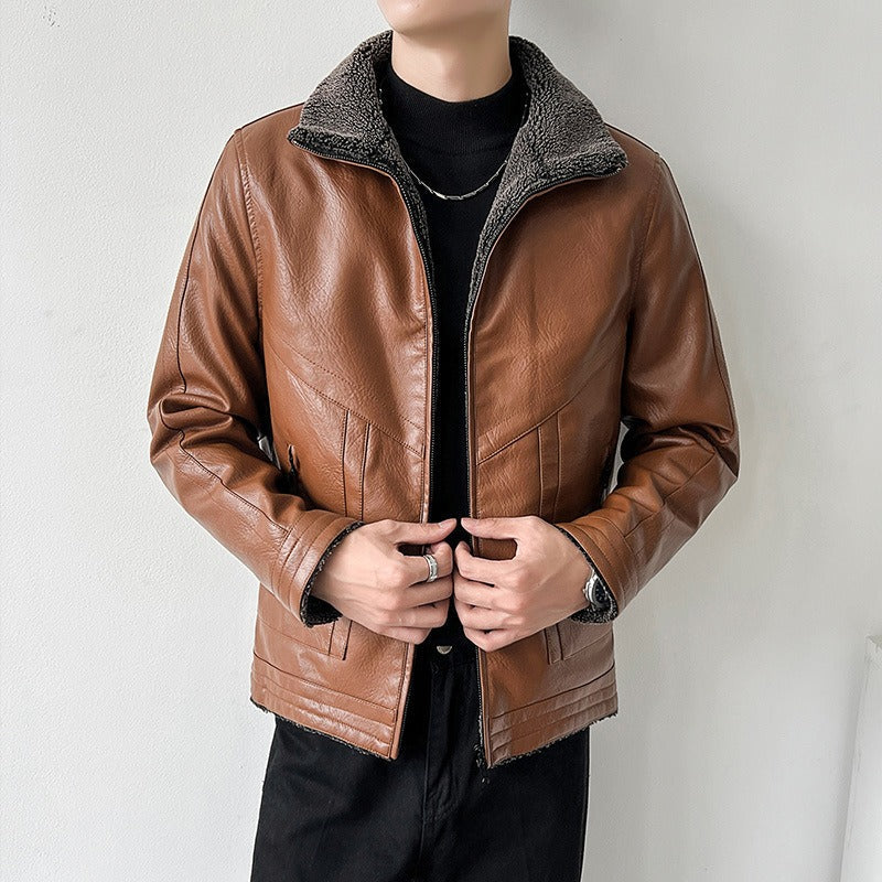 Dorian | Men’s Faux Leather Bomber Jacket with Fleece Lining