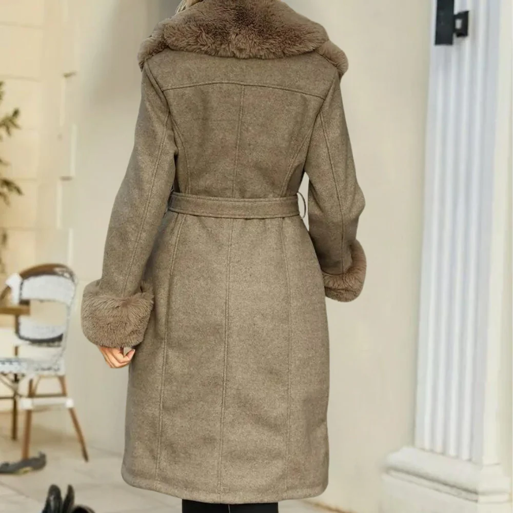 Felicity | Women’s Wool Blend Trench Coat with Faux Fur & Padded Lining