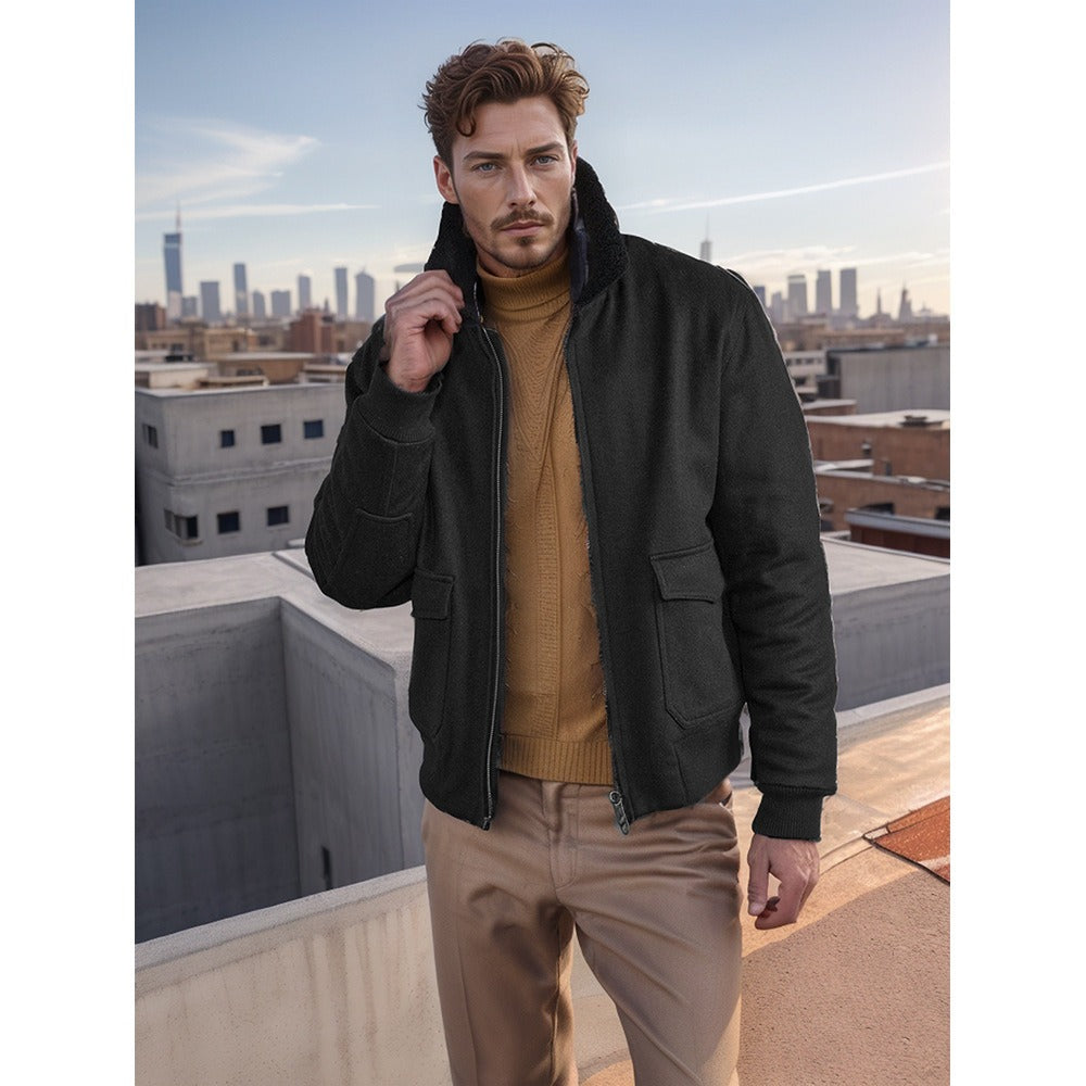 Matias | Men’s Wool-Blend Bomber Jacket with Shearling Collar and Two-Way Zip