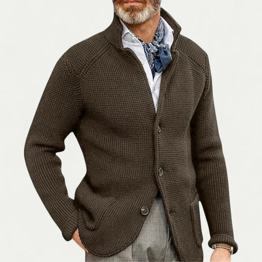 Dylan | Men's Textured Knit Cardigan with Stand Collar and Button Front
