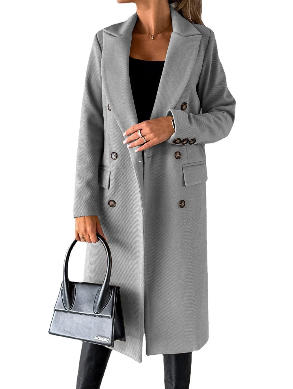 Eglantyne | Women's Long Double-Breasted Lapel Coat with Buttons