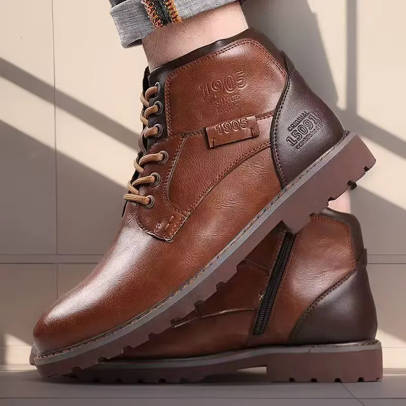 Brighton | Men’s Lace-Up Ankle Boots with Side Zipper & Rugged Sole