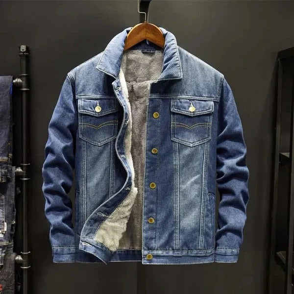 Ardenwell | Men’s Classic Denim Trucker Jacket with Sherpa Fleece Lining and Button Closure