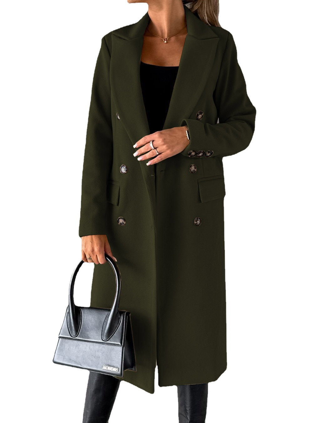 Eglantyne | Women's Long Double-Breasted Lapel Coat with Buttons