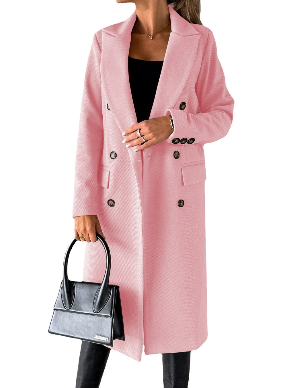 Eglantyne | Women's Long Double-Breasted Lapel Coat with Buttons