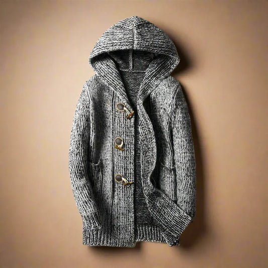 Elmer | Men’s Long Knit Cardigan with Hood and Wooden Toggle Closures
