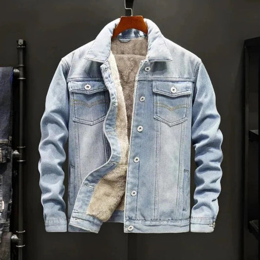 Ardenwell | Men’s Classic Denim Trucker Jacket with Sherpa Fleece Lining and Button Closure