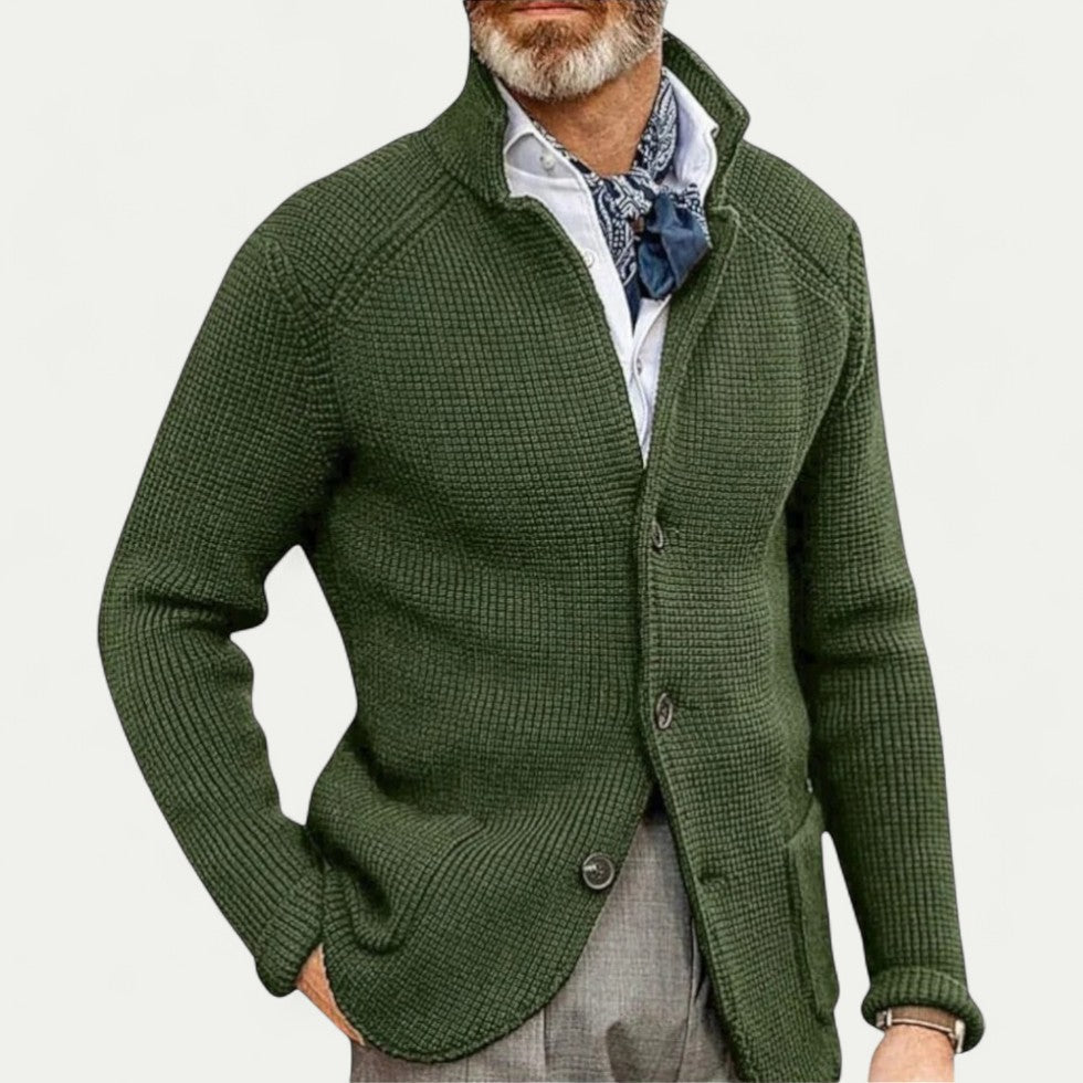 Dylan | Men's Textured Knit Cardigan with Stand Collar and Button Front