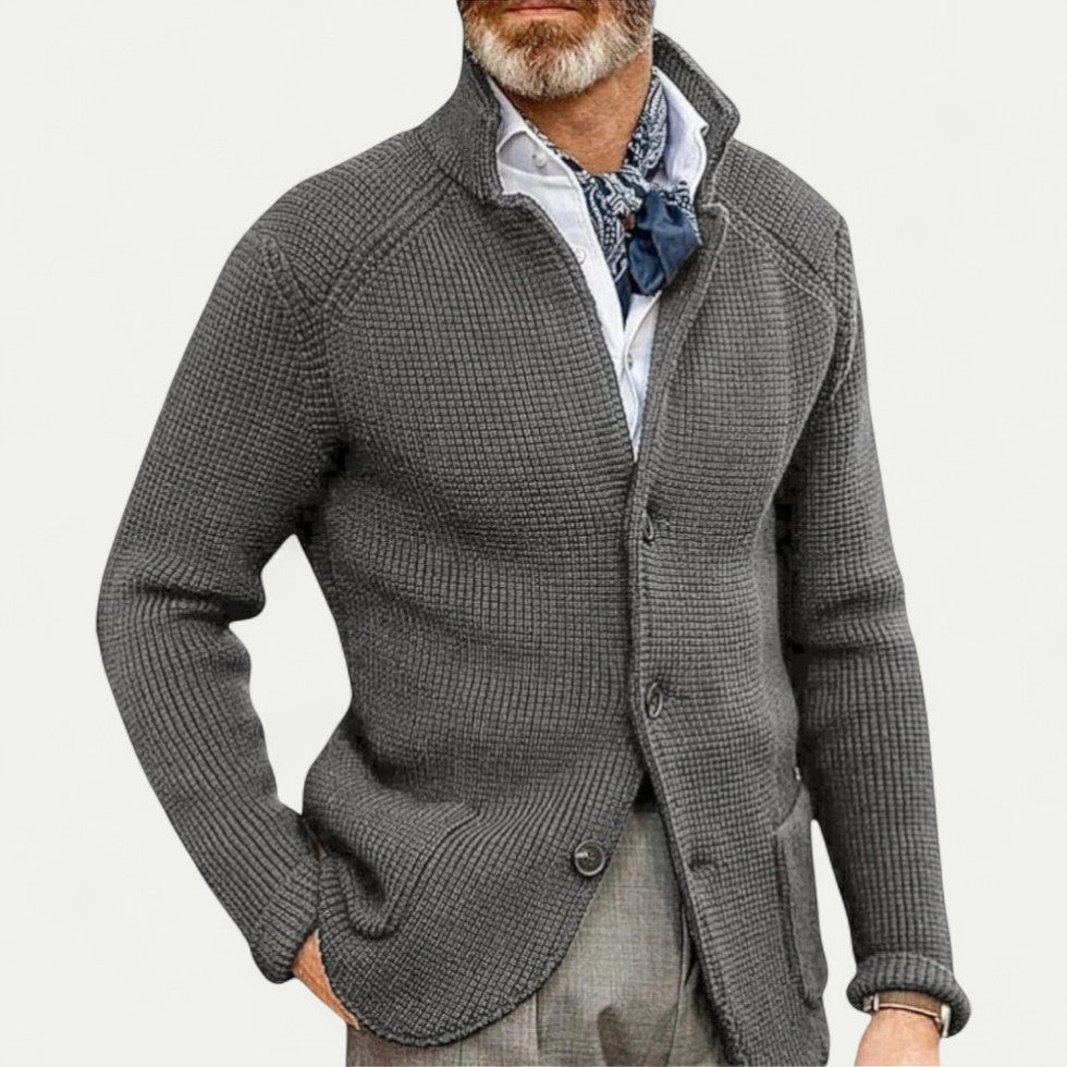 Dylan | Men's Textured Knit Cardigan with Stand Collar and Button Front