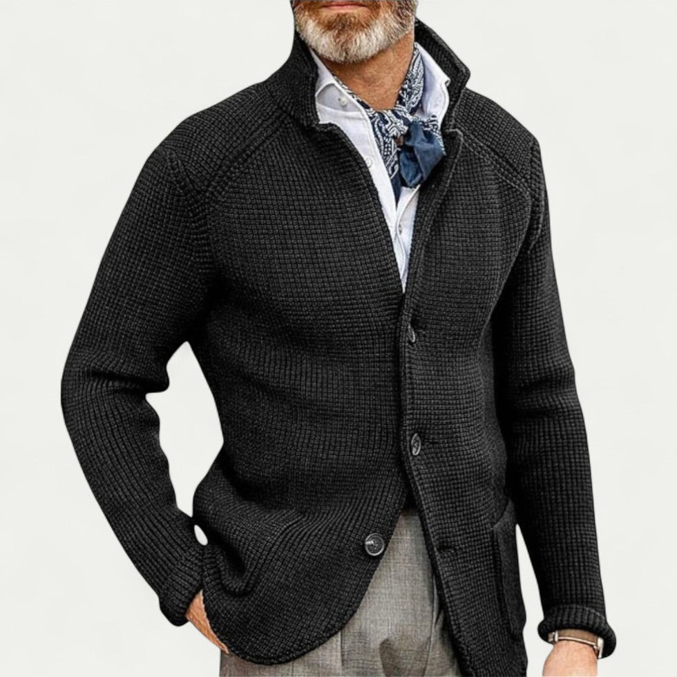 Dylan | Men's Textured Knit Cardigan with Stand Collar and Button Front