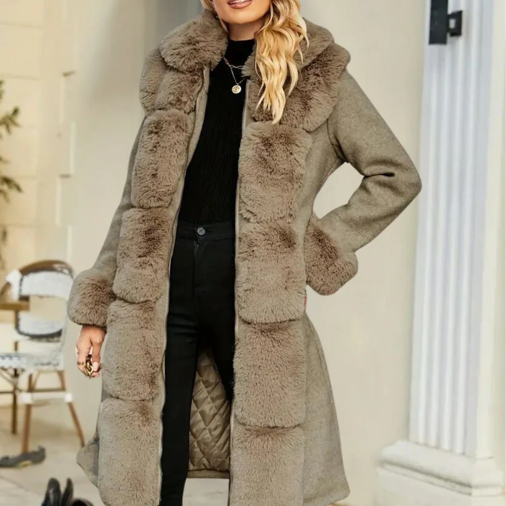 Felicity | Women’s Wool Blend Trench Coat with Faux Fur & Padded Lining