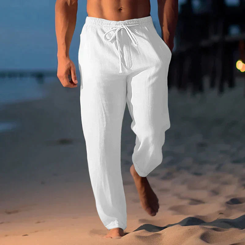 Marcus | Men's Solid Colour Loose Fit Linen Summer Trousers with Drawstring Waist