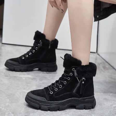 Edela | Women's Fleece-Lined Lace-Up Side Zip Winter Ankle Boots – Waterproof & Sturdy Design for Cold Days