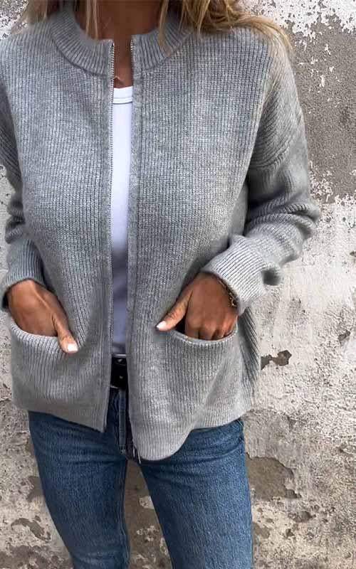 Mevrina | Women's Thick Knit Zip Cardigan with Pockets