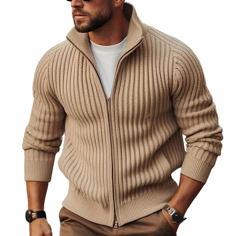 Albert | Men’s Ribbed Zip-Up Cardigan with Stand Collar