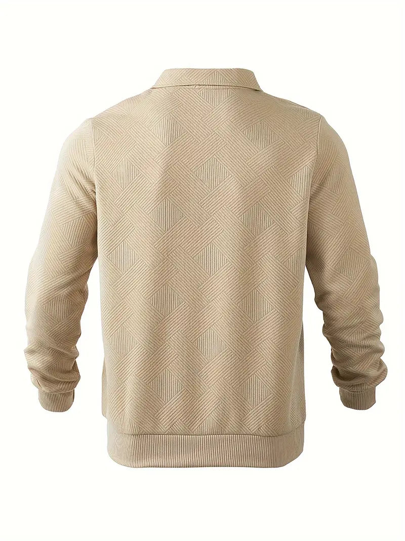 Heiko | Men's Textured Fabric Zipped Neckline Turn Down Collar Casual Sweater
