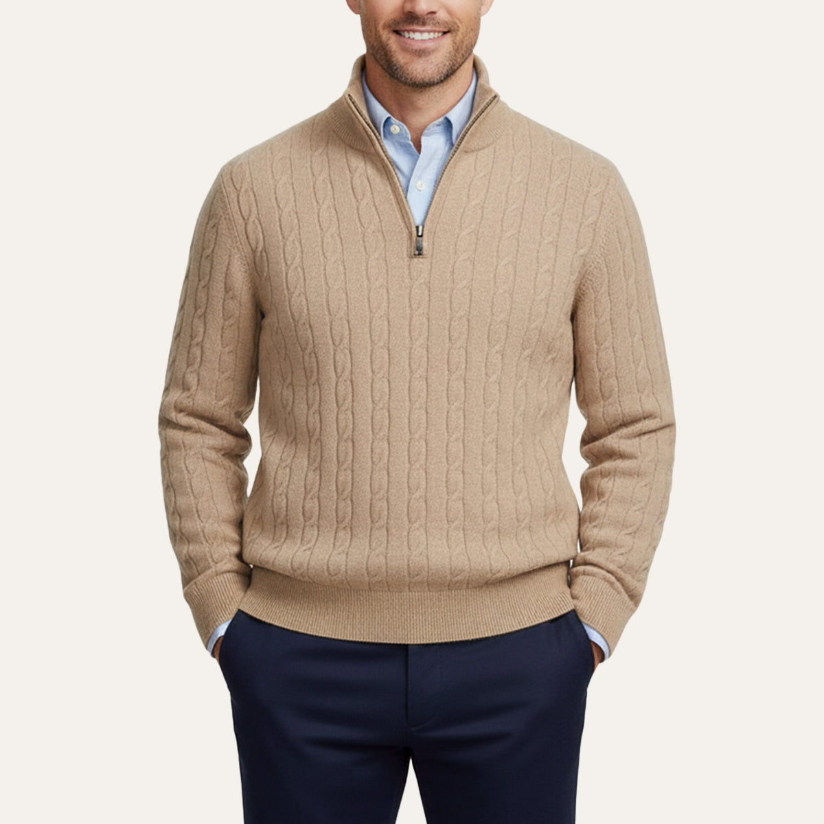 The St. Moritz Cable Knit Zipper Jumper for Men - Old Money Style