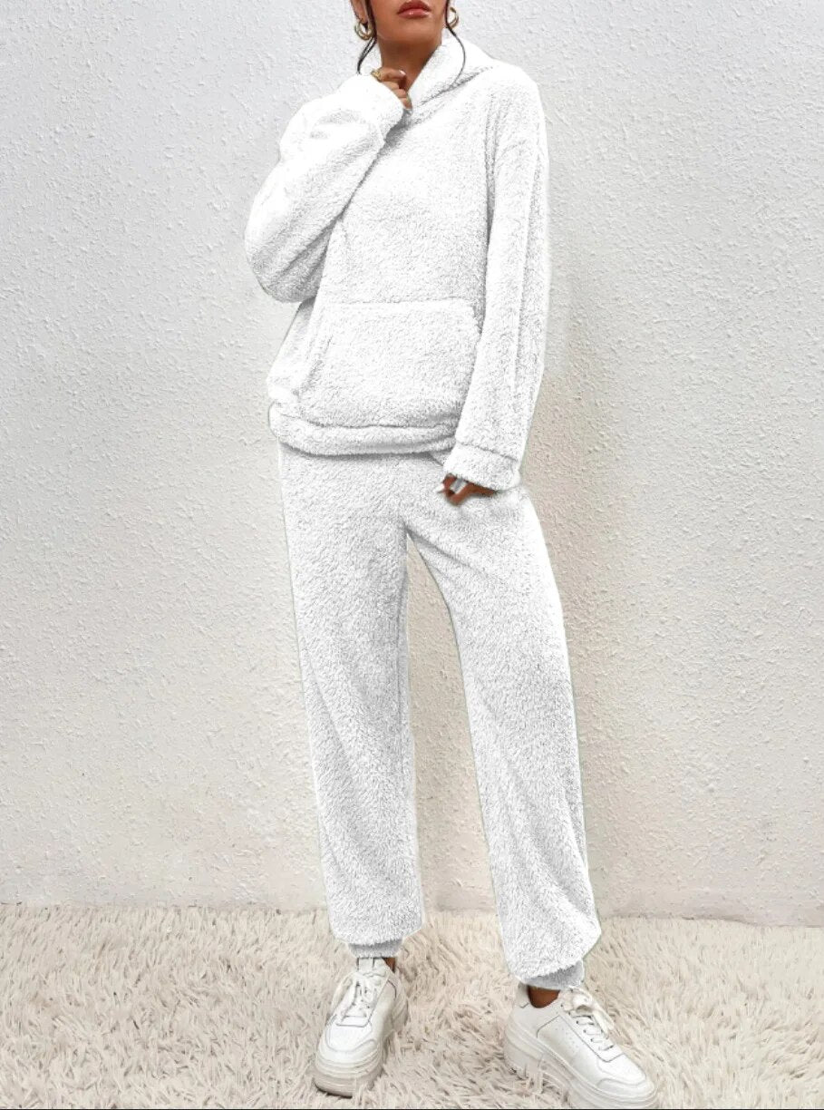 Suzanne | Women’s Teddy Lounge Set, Two-Piece Hoodie & Jogging Bottoms Cosy Warm Suit