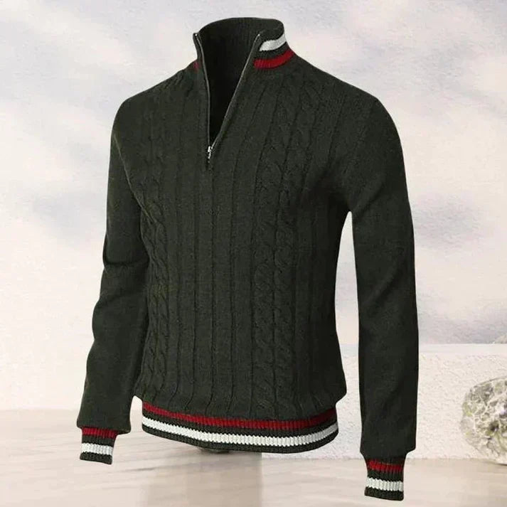 Erhard | Men's Classic Cable Knit Zipped Sweater with Stand Collar