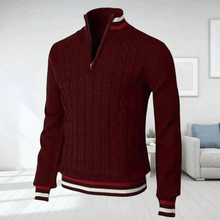 Erhard | Men's Classic Cable Knit Zipped Sweater with Stand Collar