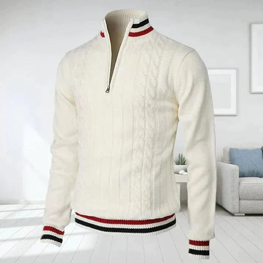 Erhard | Men's Classic Cable Knit Zipped Sweater with Stand Collar