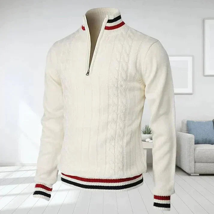 Erhard | Men's Classic Cable Knit Zipped Sweater with Stand Collar