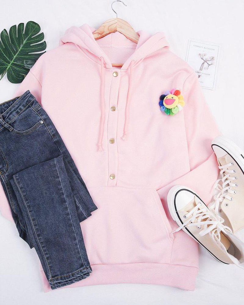 Carina | Women’s Pink Partial Buttoned Drawstring Hoodie Jacket