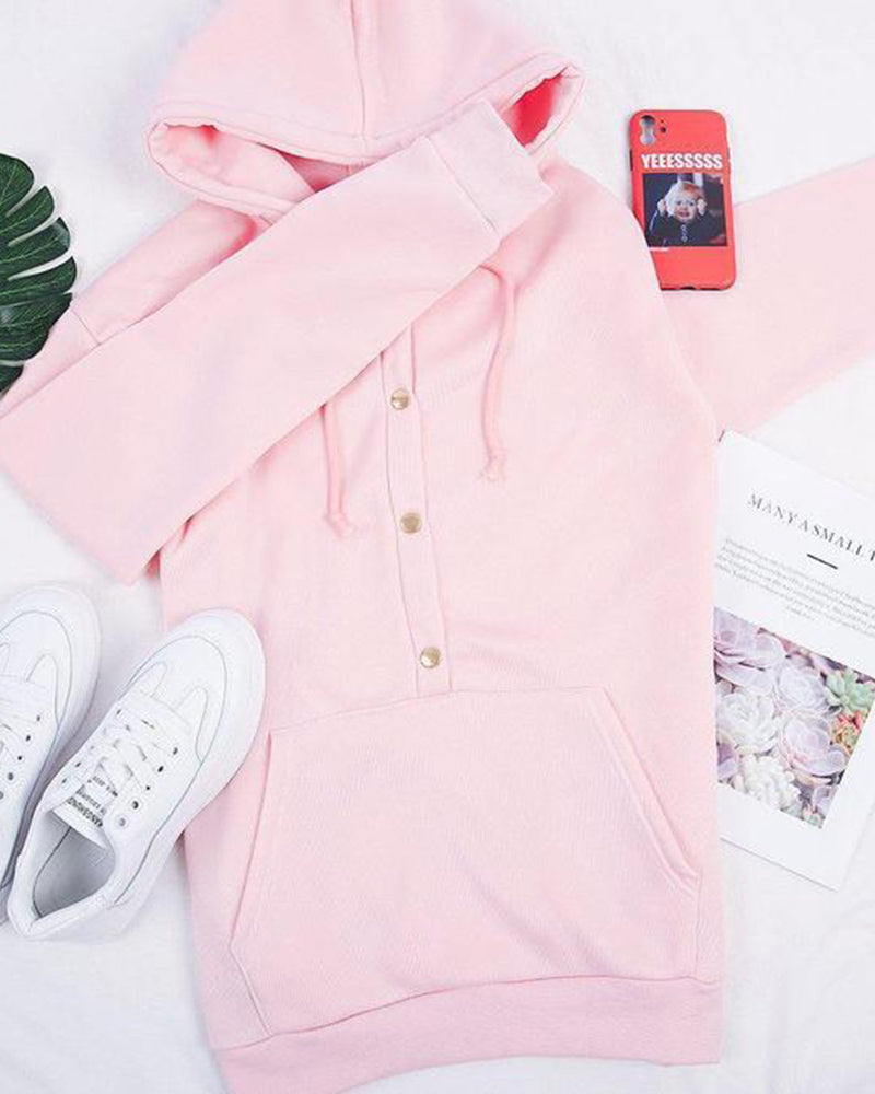 Carina | Women’s Pink Partial Buttoned Drawstring Hoodie Jacket