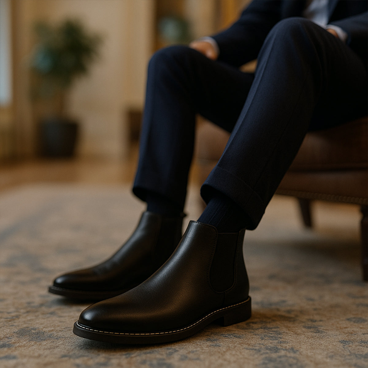 The Lothian Men's Classic Leather Slip On Chelsea Boots