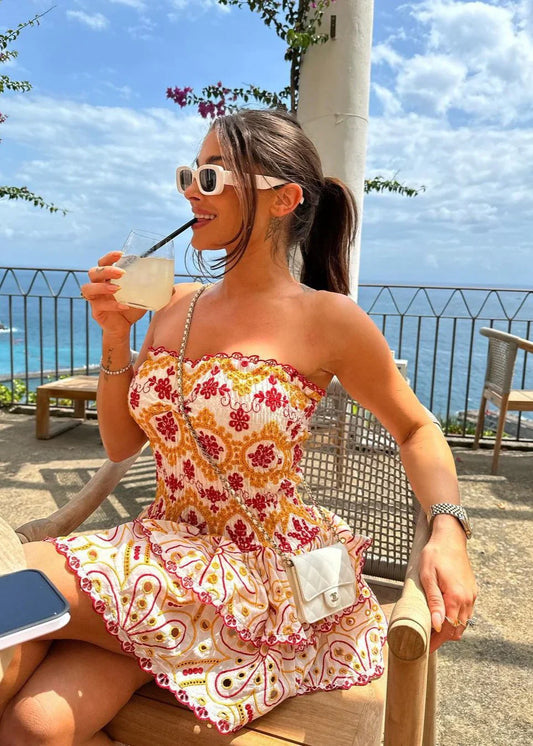 Constance | Women's Embroidered Strapless Ruffled Summer Mini Dress