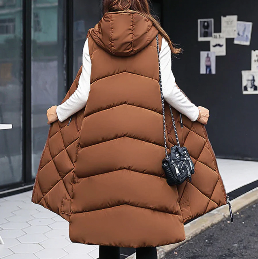 Candace | Women’s Long Hooded Padded Zipped Vest for Autumn