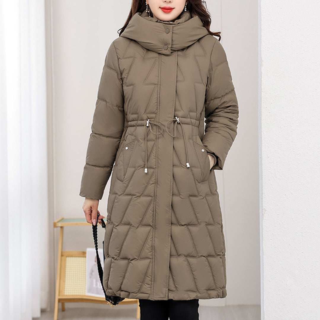 Cosima | Long Quilted Hooded Jacket with Zip and Drawstring Waist for Winter