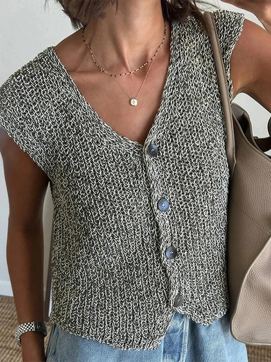 Celandria | Women’s V‑Neck Knitted Vest – Button‑Front Sleeveless Layer