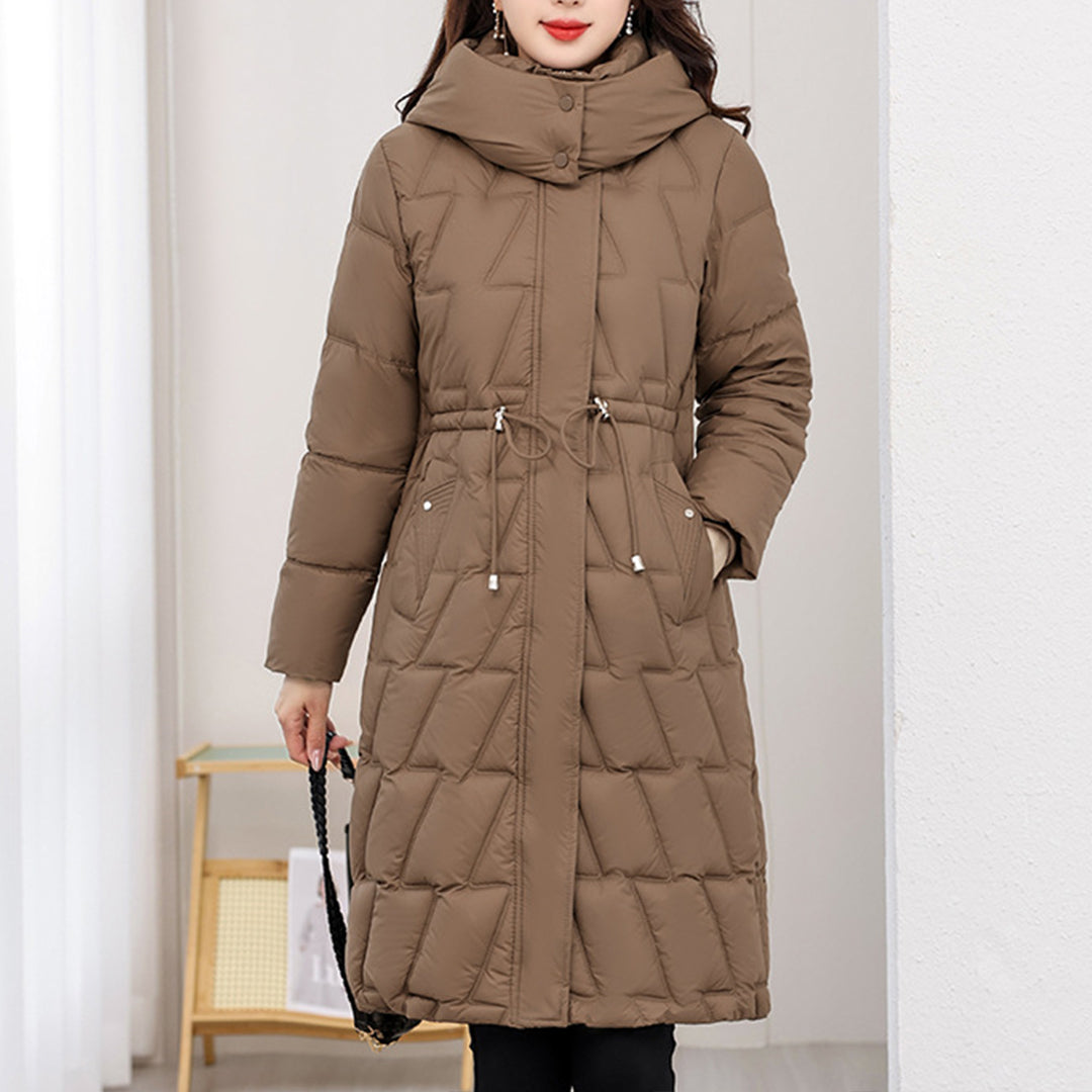 Cosima | Long Quilted Hooded Jacket with Zip and Drawstring Waist for Winter