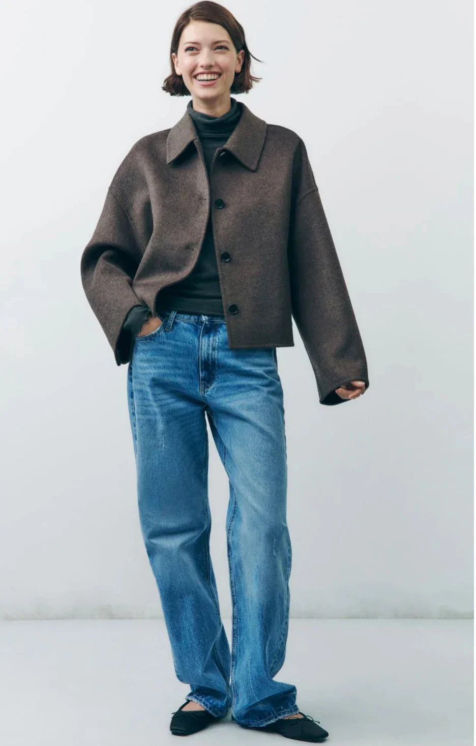 Jennifer | Women’s Oversized Brown Transitional Jacket with Lapel Collar & Buttons