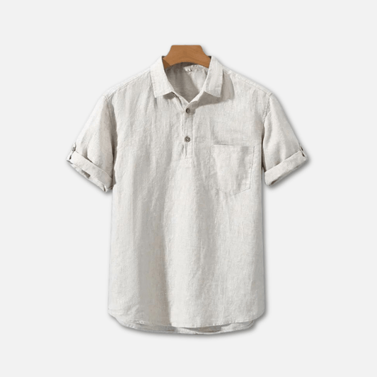Calder | Men’s Short‑Sleeve Lapel Shirt – Partial Button Neck & Chest Pocket