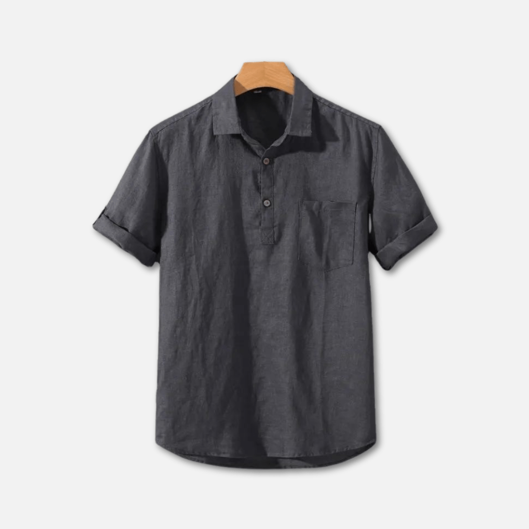 Calder | Men’s Short‑Sleeve Lapel Shirt – Partial Button Neck & Chest Pocket