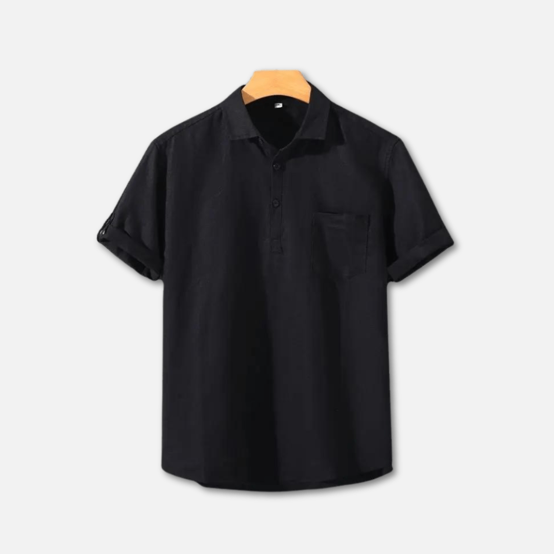 Calder | Men’s Short‑Sleeve Lapel Shirt – Partial Button Neck & Chest Pocket