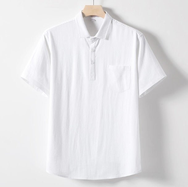 Calder | Men’s Short‑Sleeve Lapel Shirt – Partial Button Neck & Chest Pocket