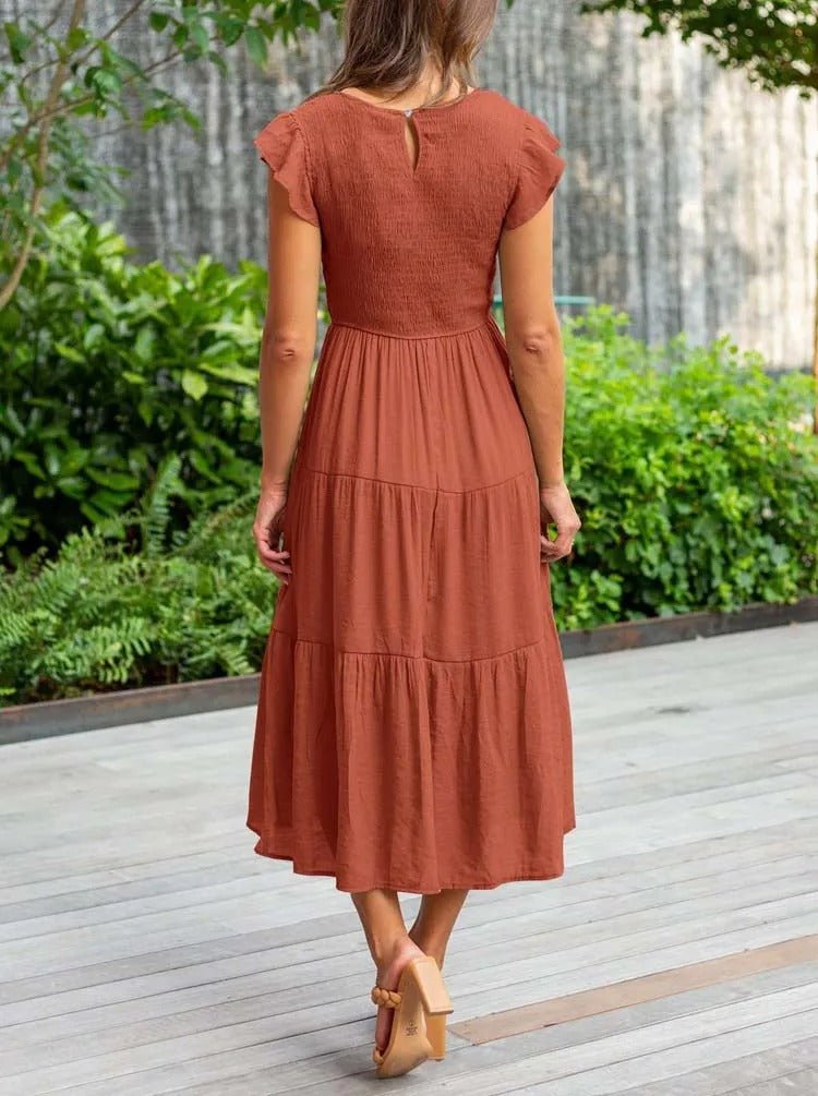 Margot | Women's A-Line Midi Dress with Ruffled Sleeves – Elegant Summer Staple