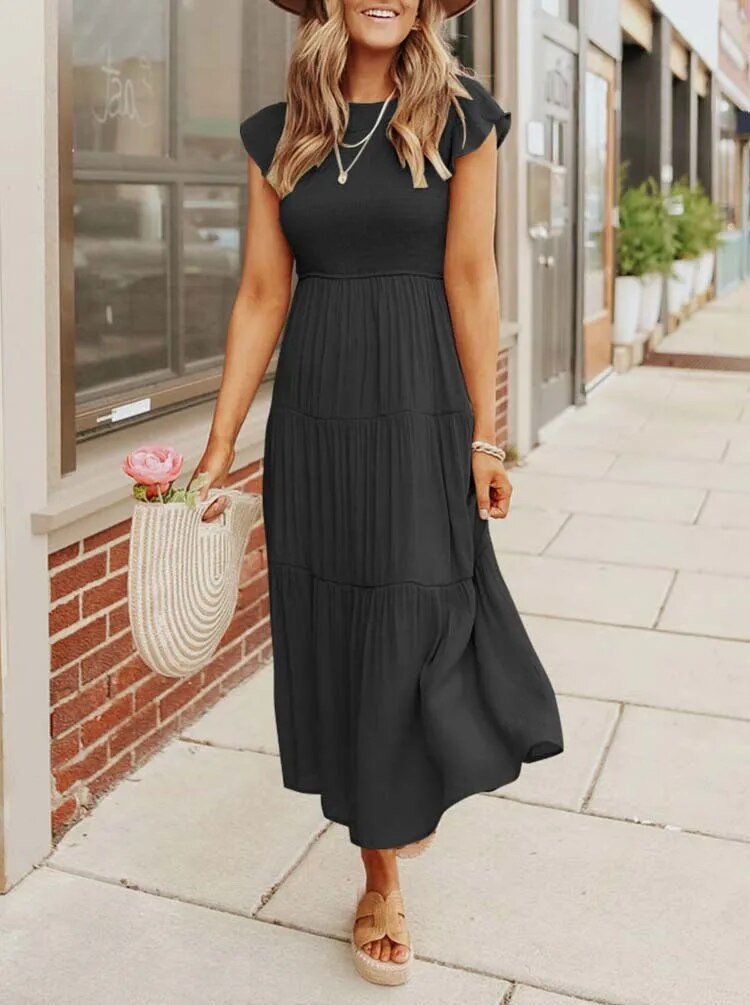 Margot | Women's A-Line Midi Dress with Ruffled Sleeves – Elegant Summer Staple