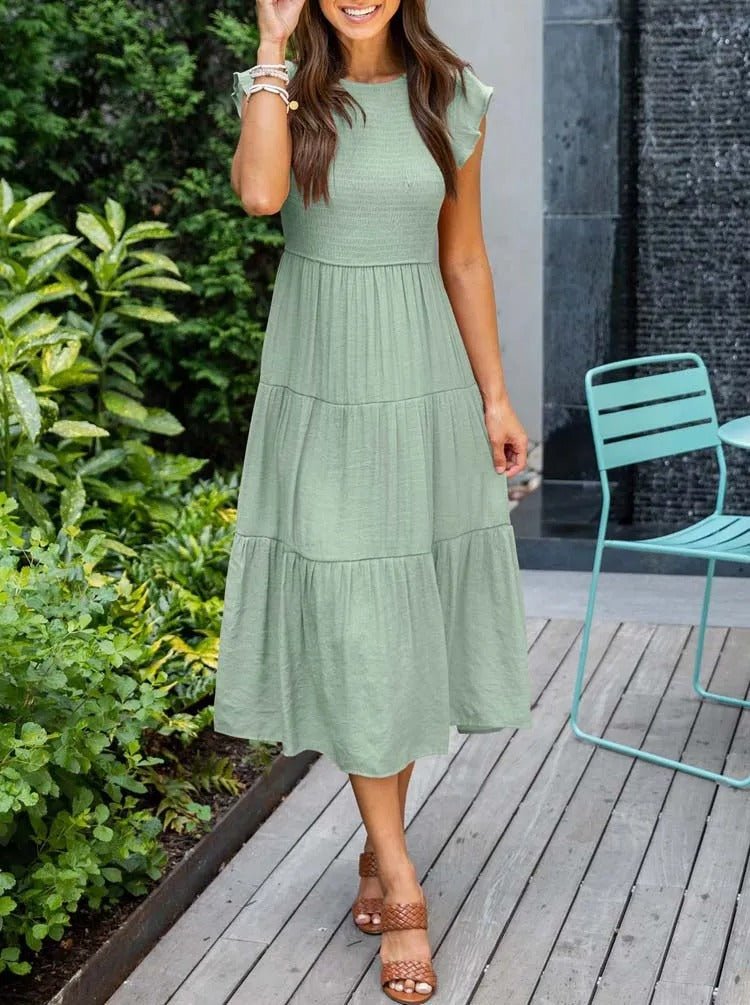 Margot | Women's A-Line Midi Dress with Ruffled Sleeves – Elegant Summer Staple
