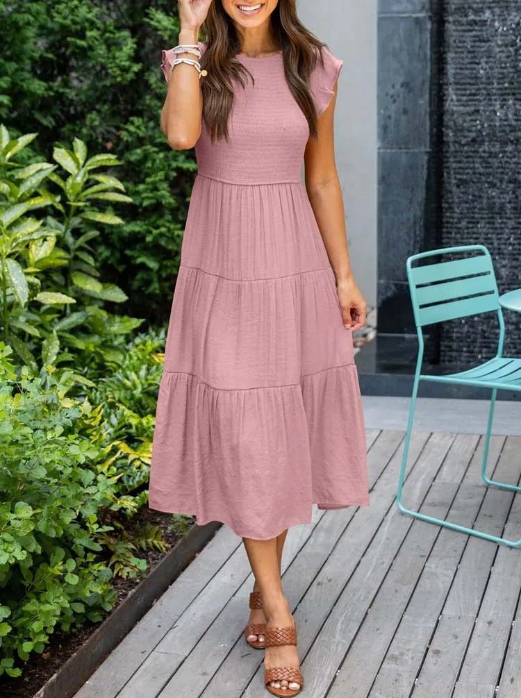 Margot | Women's A-Line Midi Dress with Ruffled Sleeves – Elegant Summer Staple