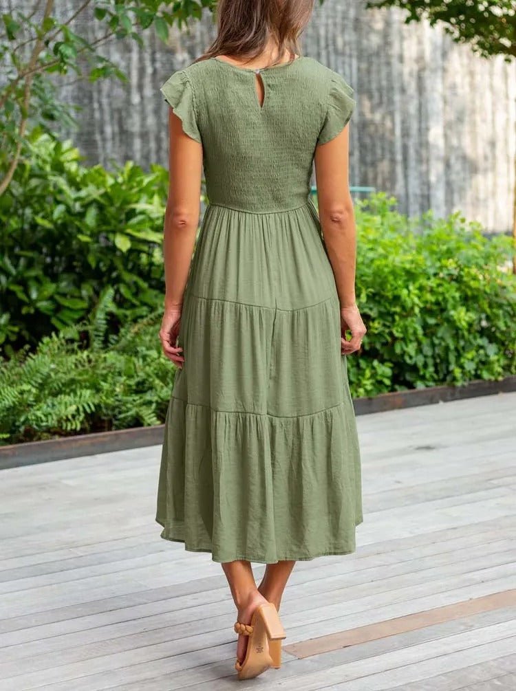 Margot | Women's A-Line Midi Dress with Ruffled Sleeves – Elegant Summer Staple