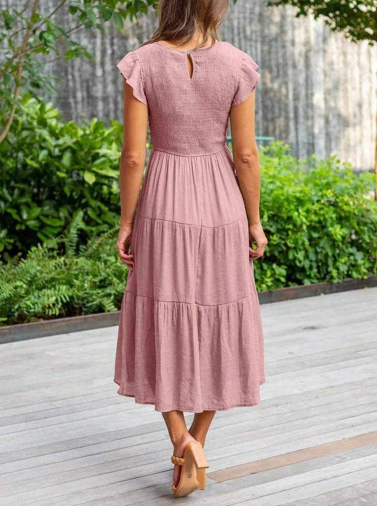 Margot | Women's A-Line Midi Dress with Ruffled Sleeves – Elegant Summer Staple