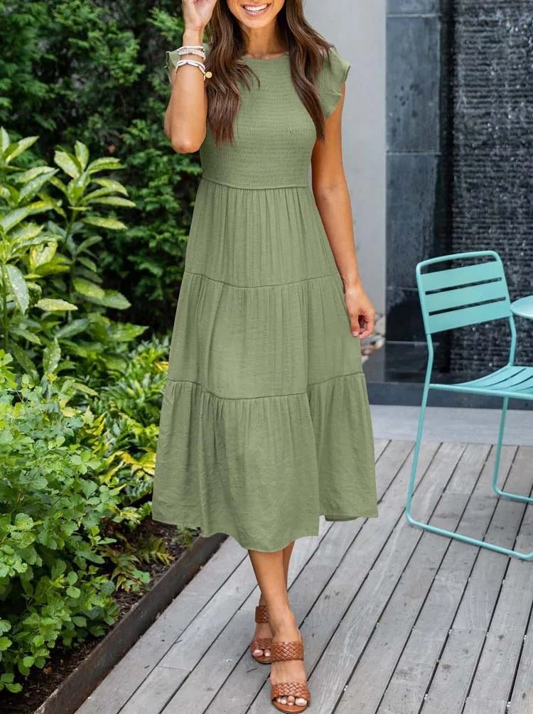 Margot | Women's A-Line Midi Dress with Ruffled Sleeves – Elegant Summer Staple