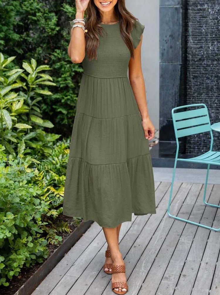 Margot | Women's A-Line Midi Dress with Ruffled Sleeves – Elegant Summer Staple
